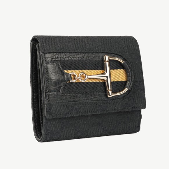Gucci Black GG Canvas Horsebit Web Trifold Wallet - Picture 2 of 11